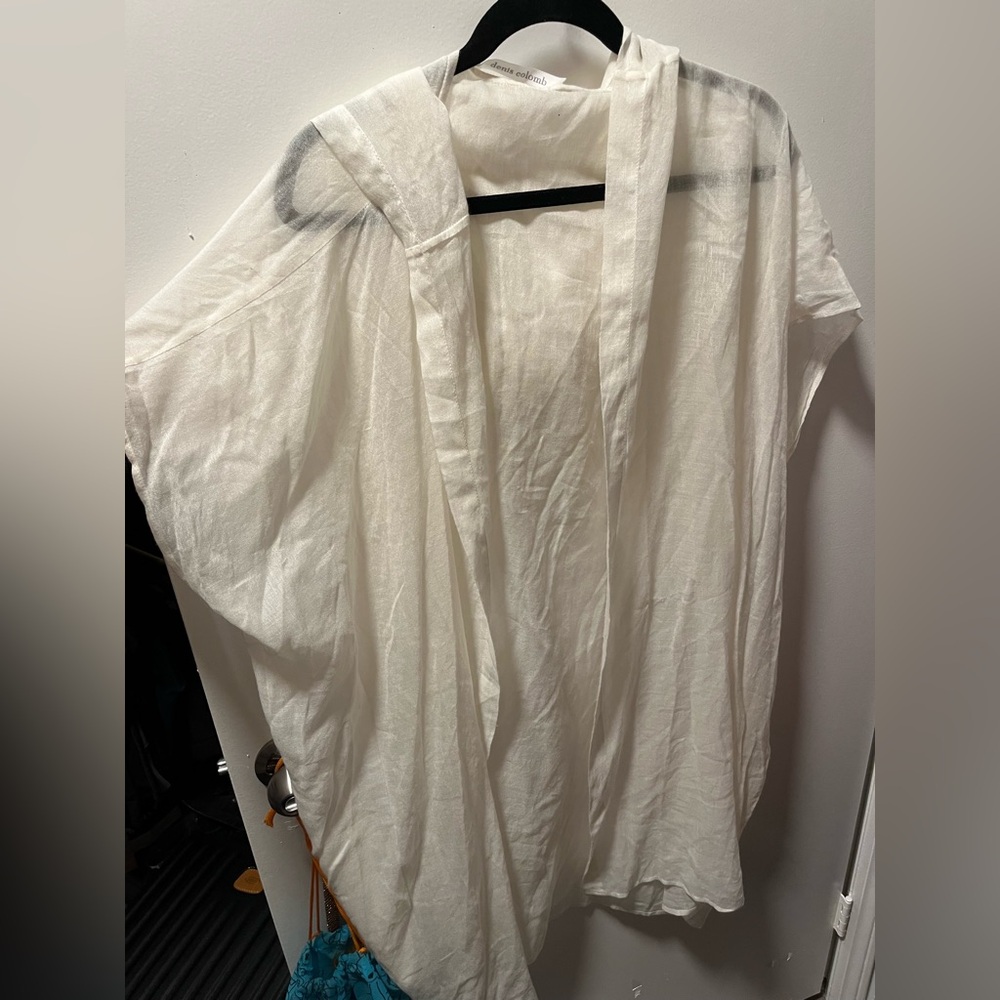 Denis Colomb White Cashmere Blend Poncho Hooded Wrap Jacket shawl cover up